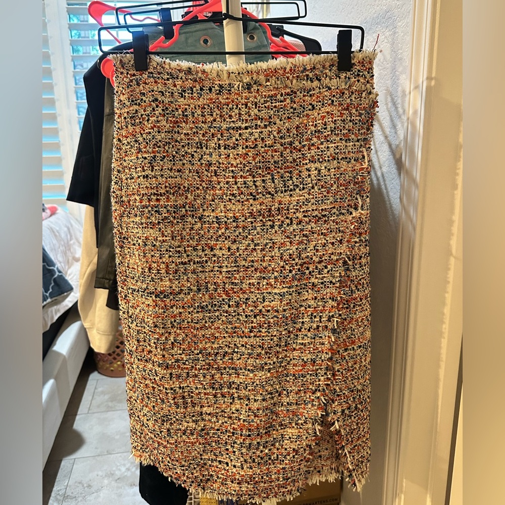 H&M Brown and Orange Ribbed Midi Pencil Skirt